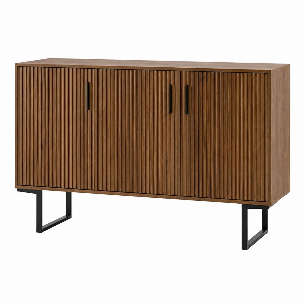 Buffet 3 portes noyer en panneaux MDF rectangulaire 160 x 40 x 85 cm