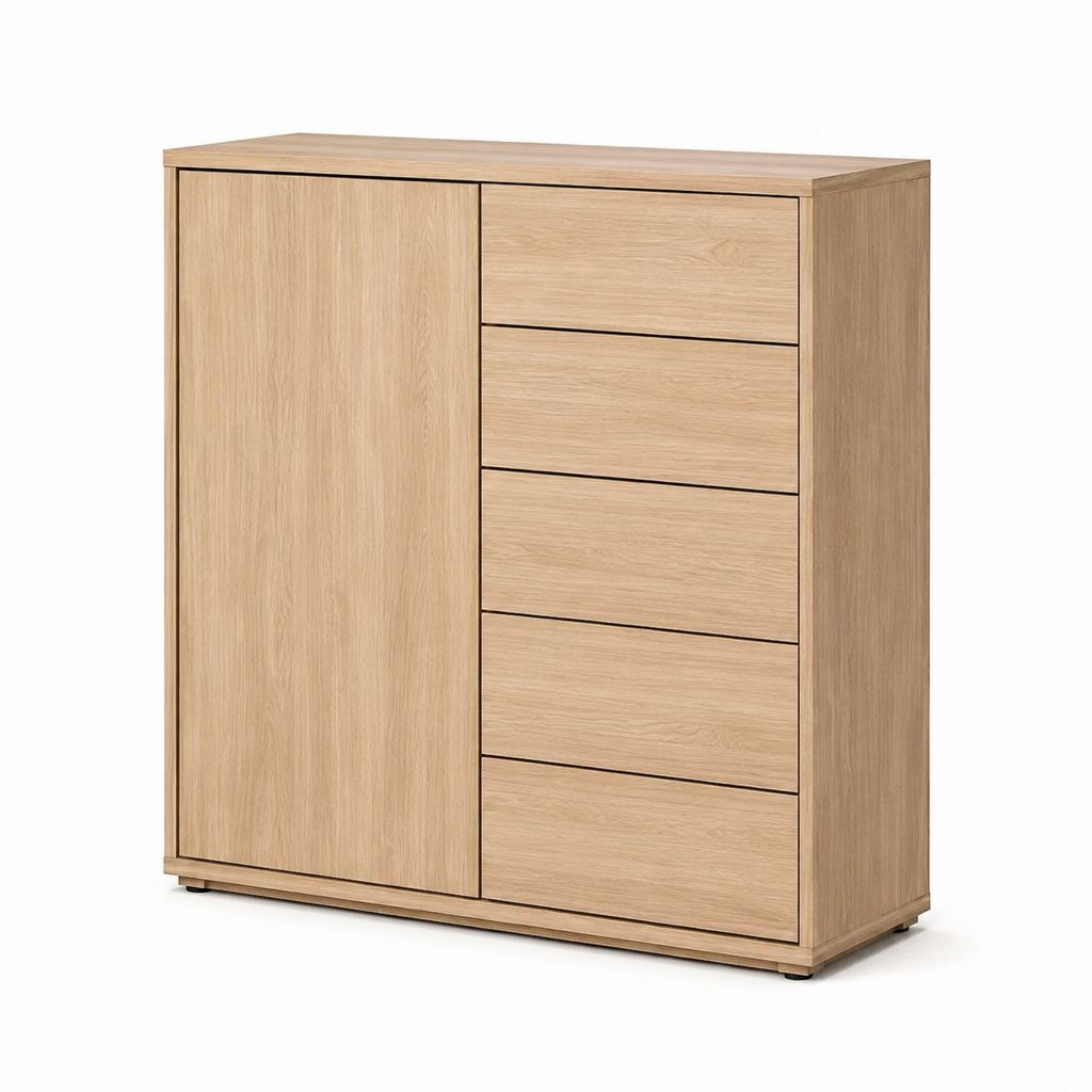 Buffet de rangement chêne clair en panneaux de particules rectangulaire 100 x 40 x 120 cm