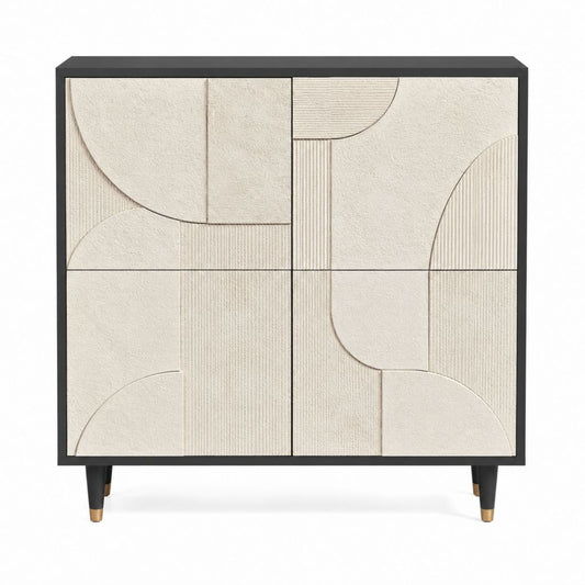 Buffet de rangement 4 portes noir et beige en MDF rectangulaire 120 x 40 x 120 cm