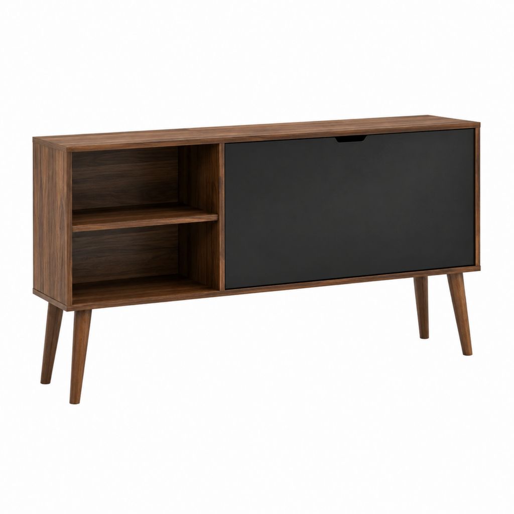 Buffet de salle à manger rectangulaire noyer et noir en panneaux MDF avec porte coulissante 120 x 40 x 75 cm