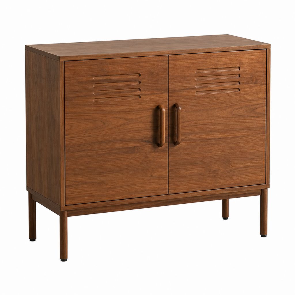Buffet 2 portes marron en MDF plaqué noyer rectangulaire 80 x 40 x 90 cm