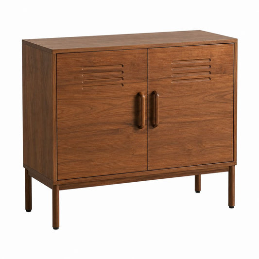 Buffet 2 portes marron en MDF plaqué noyer rectangulaire 80 x 40 x 90 cm
