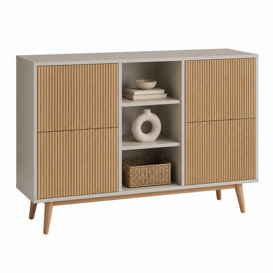 Buffet de salle à manger beige et chêne clair en MDF rectangulaire 120 x 40 x 100 cm