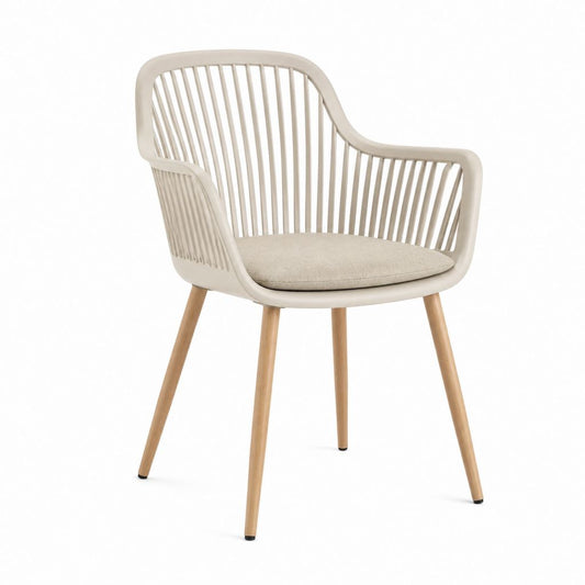 Chaise de jardin avec accoudoirs beige en polypropylène et bois massif 58 x 61 x 82 cm
