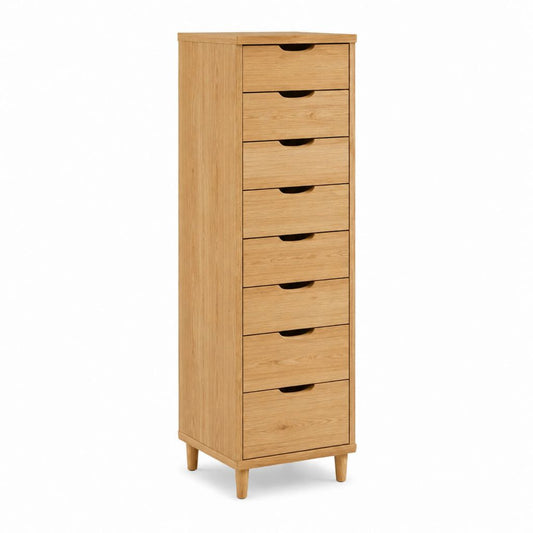 Colonne de rangement salle de bain en chêne massif naturel avec 8 tiroirs 50 x 40 x 140 cm