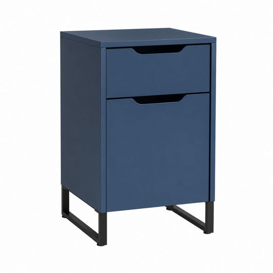 Buffet de rangement 2 tiroirs bleu nuit en MDF et acier rectangulaire 40 x 35 x 75 cm