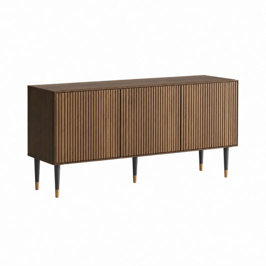 Buffet 3 portes marron noyer en MDF plaqué noyer 160 x 45 x 80 cm