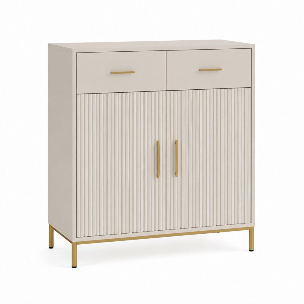 Buffet 2 portes 2 tiroirs beige en panneaux MDF rectangulaire 90 x 40 x 100 cm