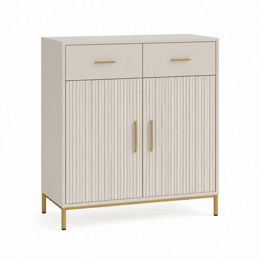 Buffet 2 portes 2 tiroirs beige en panneaux MDF rectangulaire 90 x 40 x 100 cm