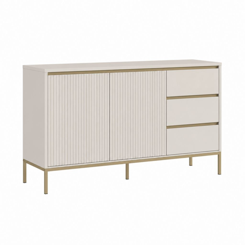 Buffet 2 portes 3 tiroirs blanc cassé en MDF rectangulaire 120 x 40 x 80 cm