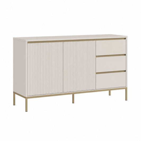 Buffet 2 portes 3 tiroirs blanc cassé en MDF rectangulaire 120 x 40 x 80 cm