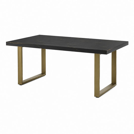 Table à manger rectangulaire noire effet marbre avec pieds dorés en acier inoxydable 160 x 90 x 75 cm
