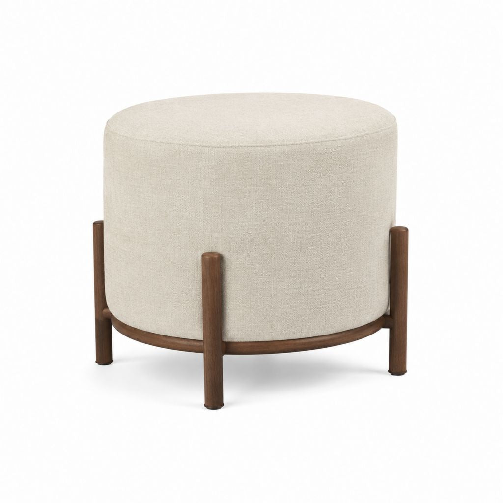 Repose-pieds rond beige en polyester et bois massif Ø 55 x H 45 cm