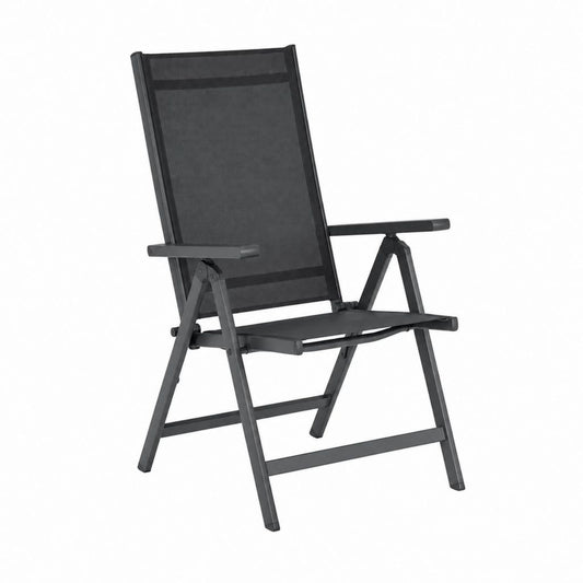 Chaise de jardin pliante à dossier haut noire en acier et toile polyester enduite de PVC 58 x 68 x 107 cm