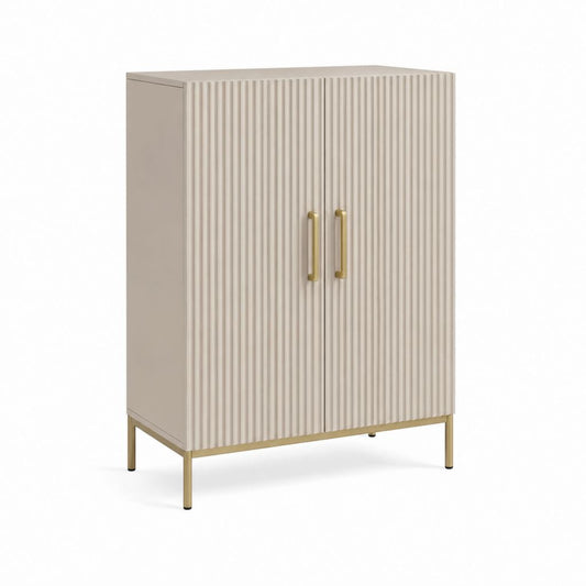 Buffet de salle à manger 2 portes beige en panneaux MDF rainurés 80 x 40 x 120 cm