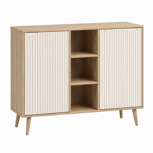 Buffet à portes coulissantes chêne clair et blanc en panneaux MDF 120 x 40 x 100 cm