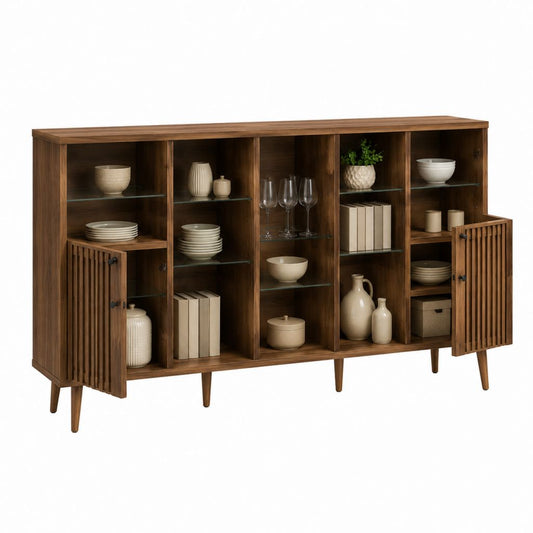 Buffet de salle à manger 160 x 40 x 120 cm noyer panneaux MDF plaqués noyer rectangulaire 2 portes