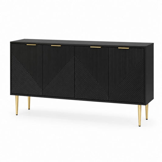 Buffet 4 portes noir en panneaux MDF rectangulaire 160 x 40 x 75 cm